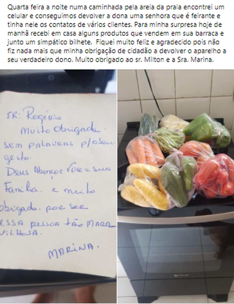 Empresário devolve celular perdido a feirante, recebe alimentos de agradecimento e postagem repercute