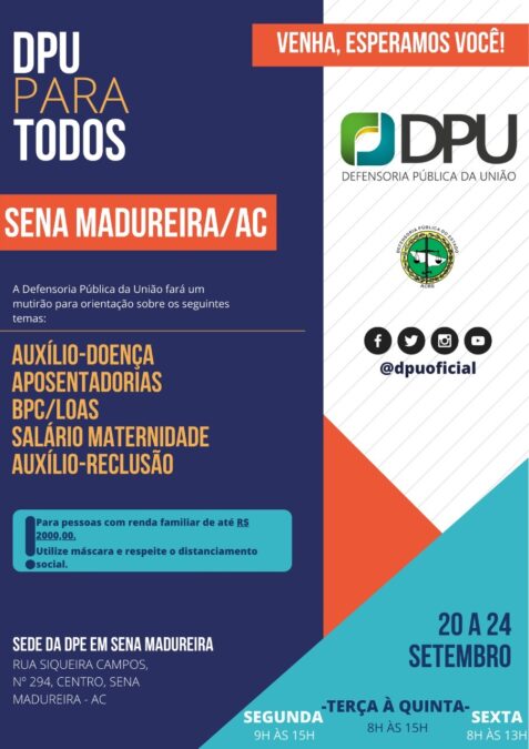 Defensoria Pública da União anuncia Ação Itinerante para atender moradores de Sena Madureira