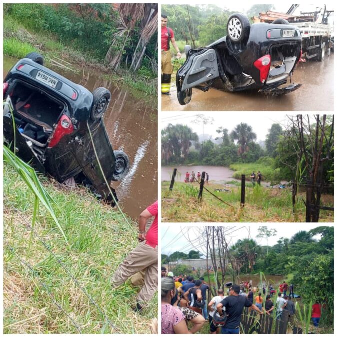Carro cai em igarapé em estrada no Acre, fica submerso e mulher morre