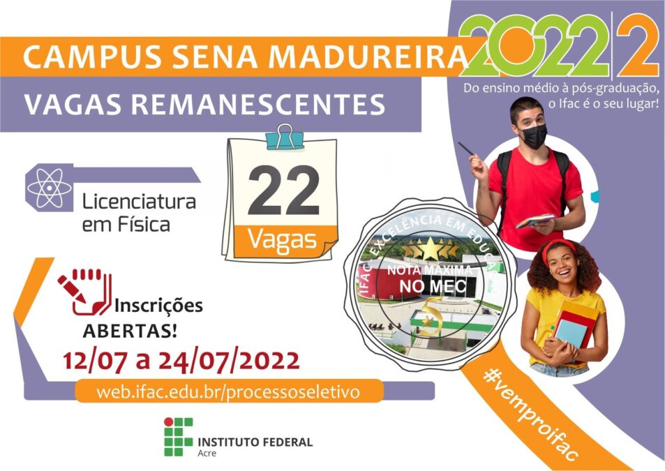 Oportunidade: IFAC Campus Sena Madureira oferece mais de 20 vagas para curso de licenciatura