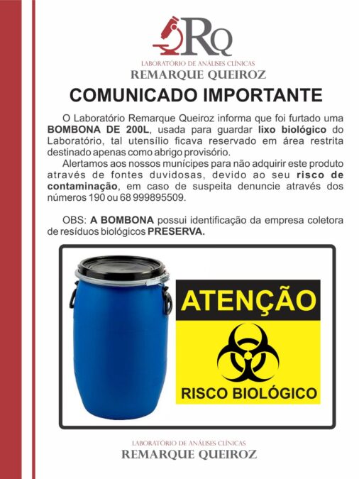 Recipiente com alto risco de contaminação é furtado de Laboratório, em Sena Madureira