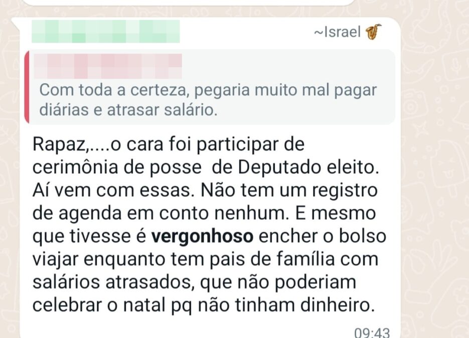 Bancário de Sena Madureira critica Daniel Herculano por recebimento de diárias: “É vergonhoso”, comenta