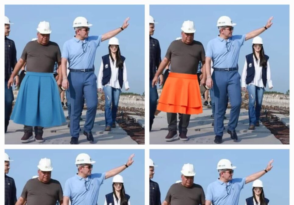 Prefeito de Sena Mazinho Serafim se compromete a vestir saia em inauguração de ponte e foto vira meme nas redes sociais