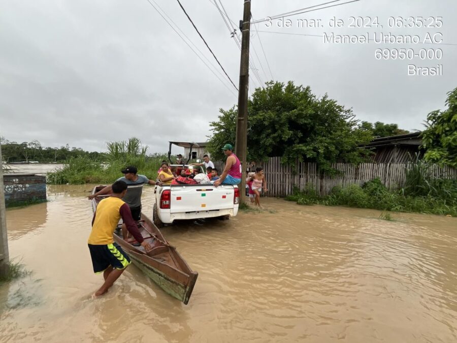 Nível do Rio Purus em Manoel Urbano sobe 48 cm em 24 horas, elevando número de desabrigados