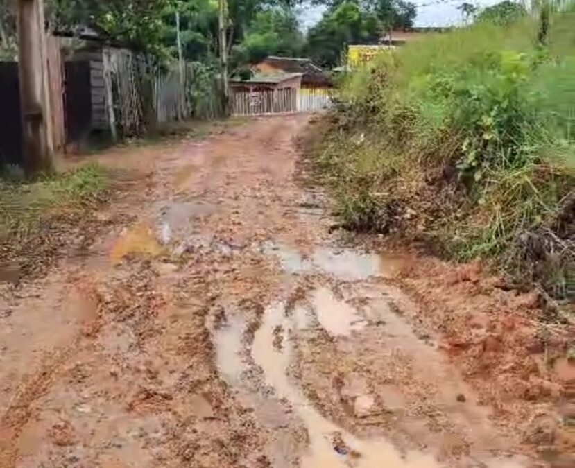 Moradora do bairro invasão denuncia descaso em rua do Beco da Uva em Sena Madureira
