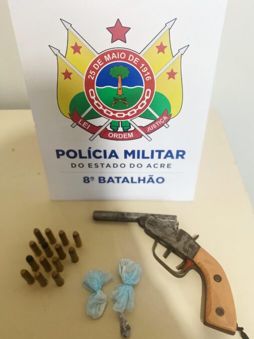 Polícia Militar de Sena Madureira apreende arma de fogo, munição e drogas em ação de combate ao crime