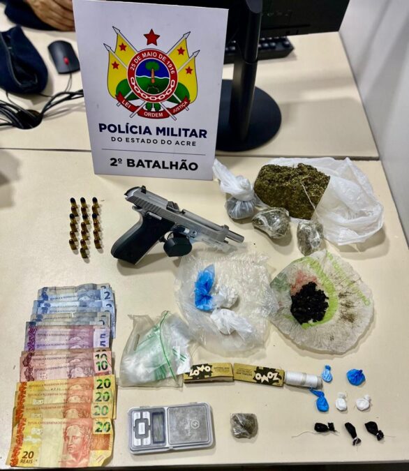 Polícia prende monitorado com arma e drogas no Recanto dos Buritis em Rio Branco