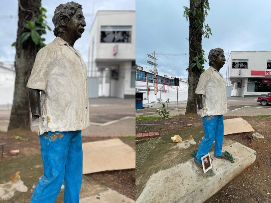 Estátua de Chico Mendes é novamente alvo de vandalismo em Rio Branco