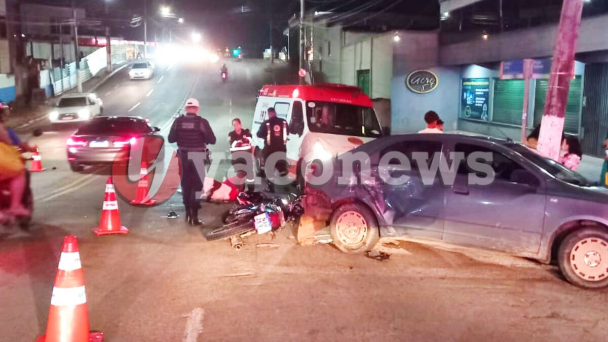 Motociclista sofre fratura na perna após colisão envolvendo carro e moto em avenida movimentada de Rio Branco