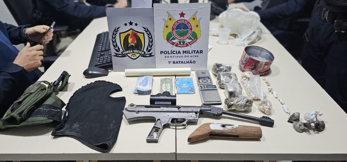 Foragido da Justiça de Tarauacá é preso com arma e drogas em operação da PM em Rio Branco