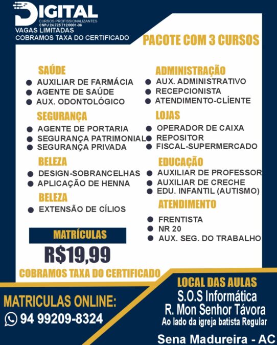 Cursos Profissionalizantes em Sena Madureira: Inscrições Abertas com Vagas Limitadas