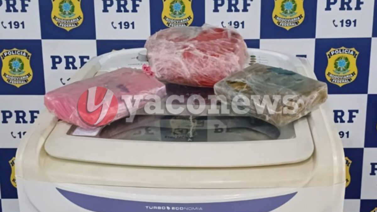 PRF apreende maconha escondida em máquina de lavar em ônibus que saiu de Rio Branco (AC)