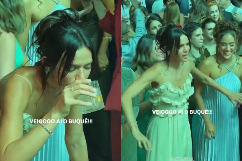 Bruna Marquezine viraliza ao disputar buquê de Gi Lancellotti; assista