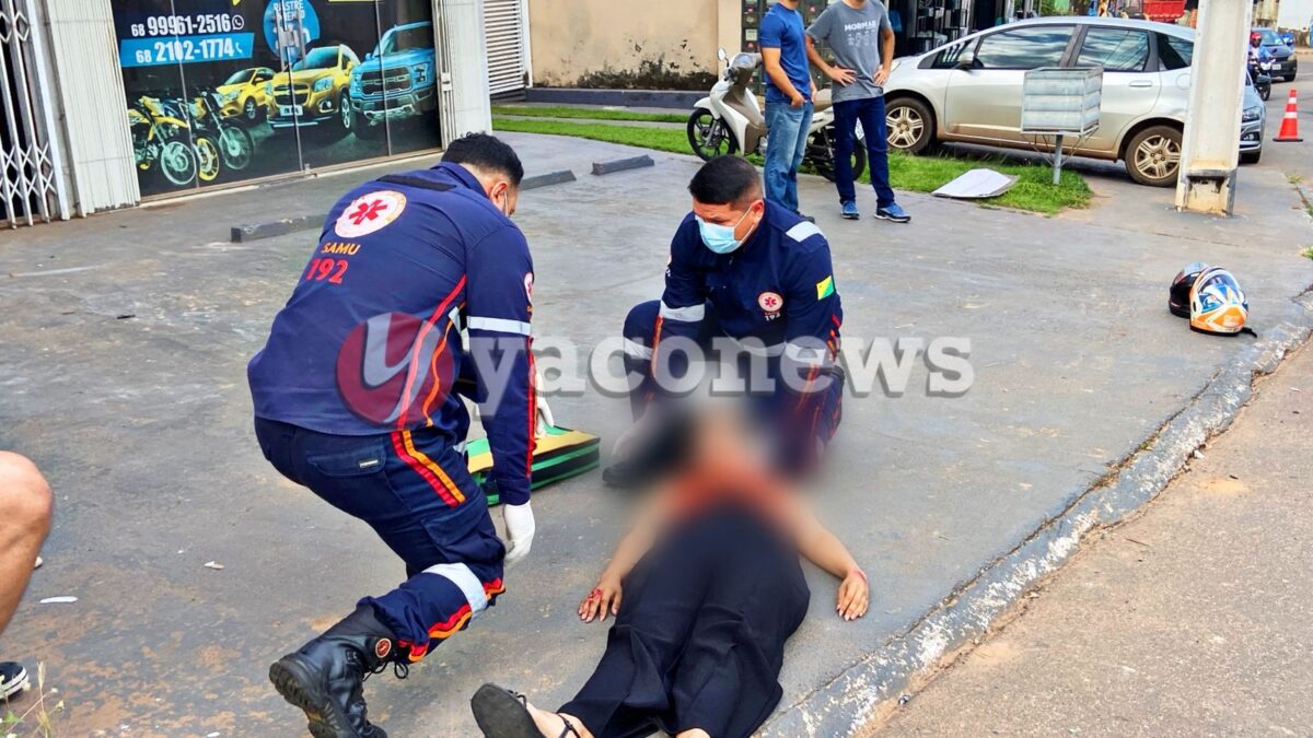 Óleo na pista provoca acidente e deixa jovem de 28 anos ferida em estrada movimentada de Rio Branco