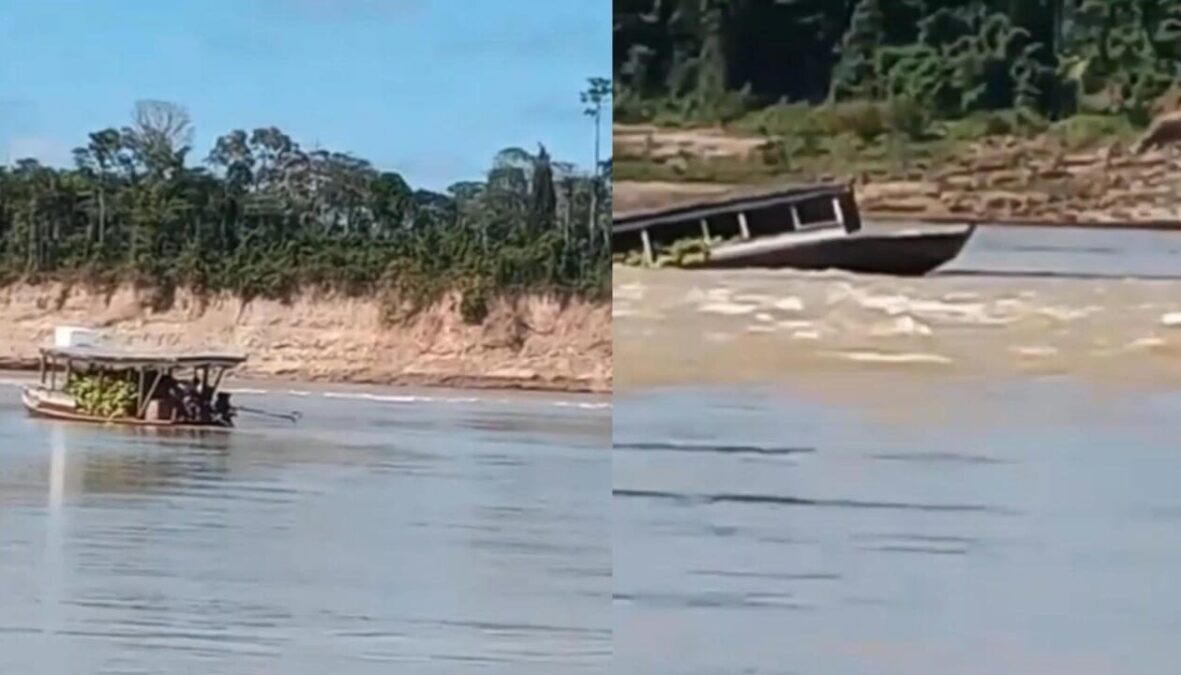 Flagra: Barco carregado com banana naufraga no Rio Purus entre Sena Madureira e Boca do Acre