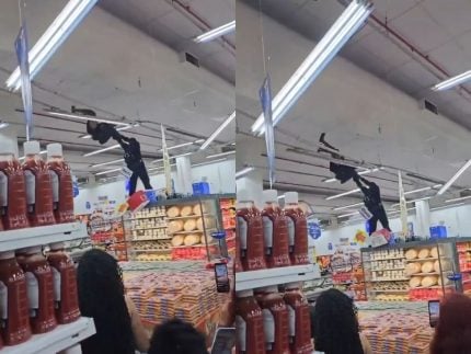 o-homem-aranha-ta-diferente!-homem-se-pendura-no-teto-de-mercado-e-e-retirado-por-pm