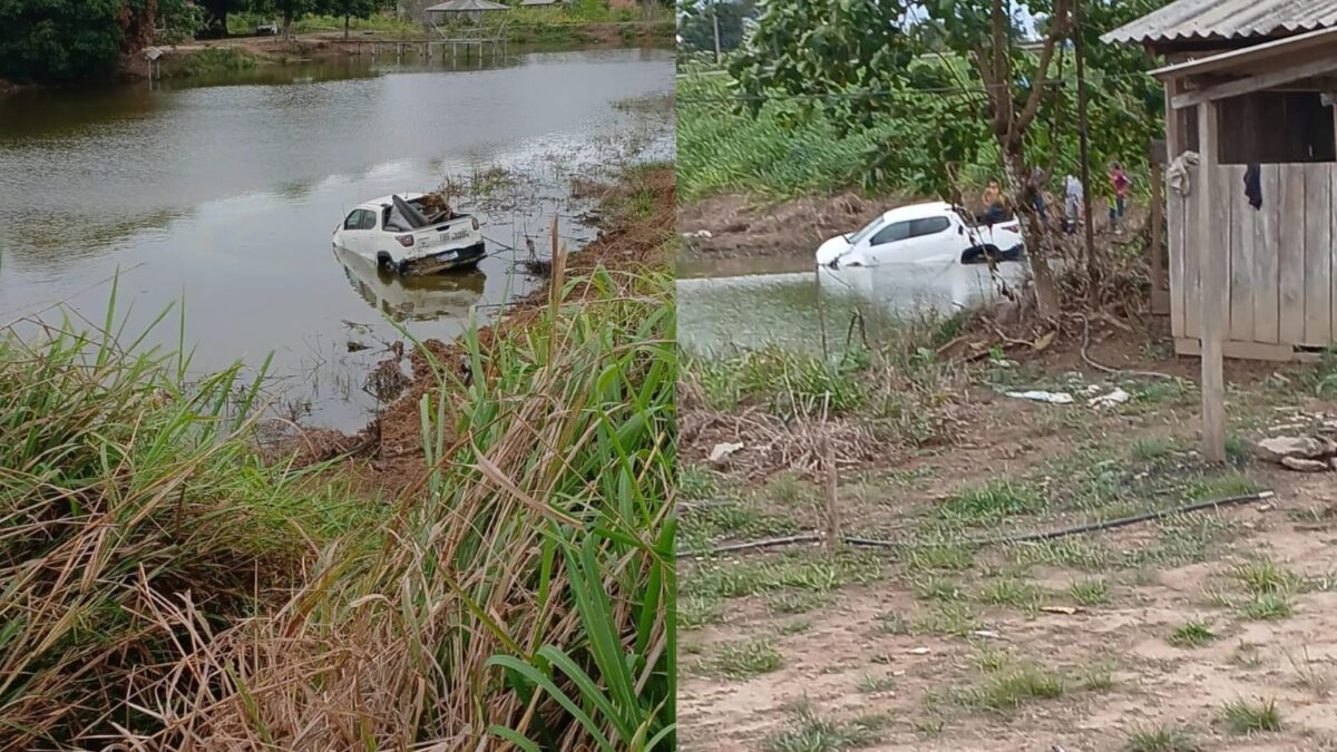 VÍDEO: Caminhonete cai em açude após perder o controle na BR-364 entre Manoel Urbano e Sena Madureira