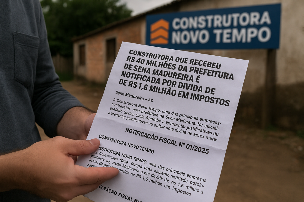 Construtora que recebeu R$ 40 milhões da Prefeitura de Sena Madureira é notificada por dívida de R$ 1,6 milhão em impostos
