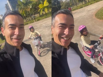 cesar-tralli-ensina-filha-com-ticiane-pinheiro-a-andar-de-bicicleta:-“momento-magico”