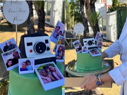 em-visita-rapida,-michelle-presenteia-bolsonaro-com-bolo-tematico-no-dia-dos-pais