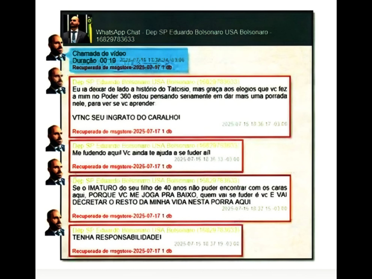 “Vai tomar no c*, seu ingrato do caralh*!”, dispara Eduardo Bolsonaro em conversa com o pai