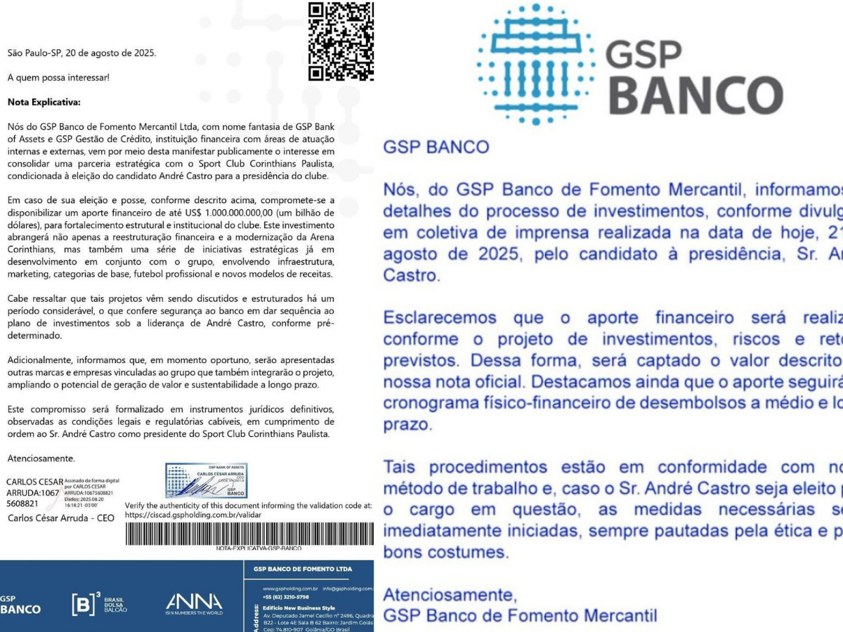 Corinthians: candidato diz que banco irá investir R$ 5,5 bilhões caso eleito. Entenda!
