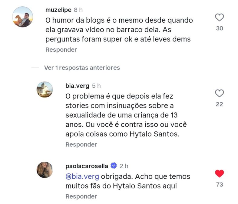 Paola Carosella faz comparação entre desconforto com Blogueirinha e caso Hytalo Santos