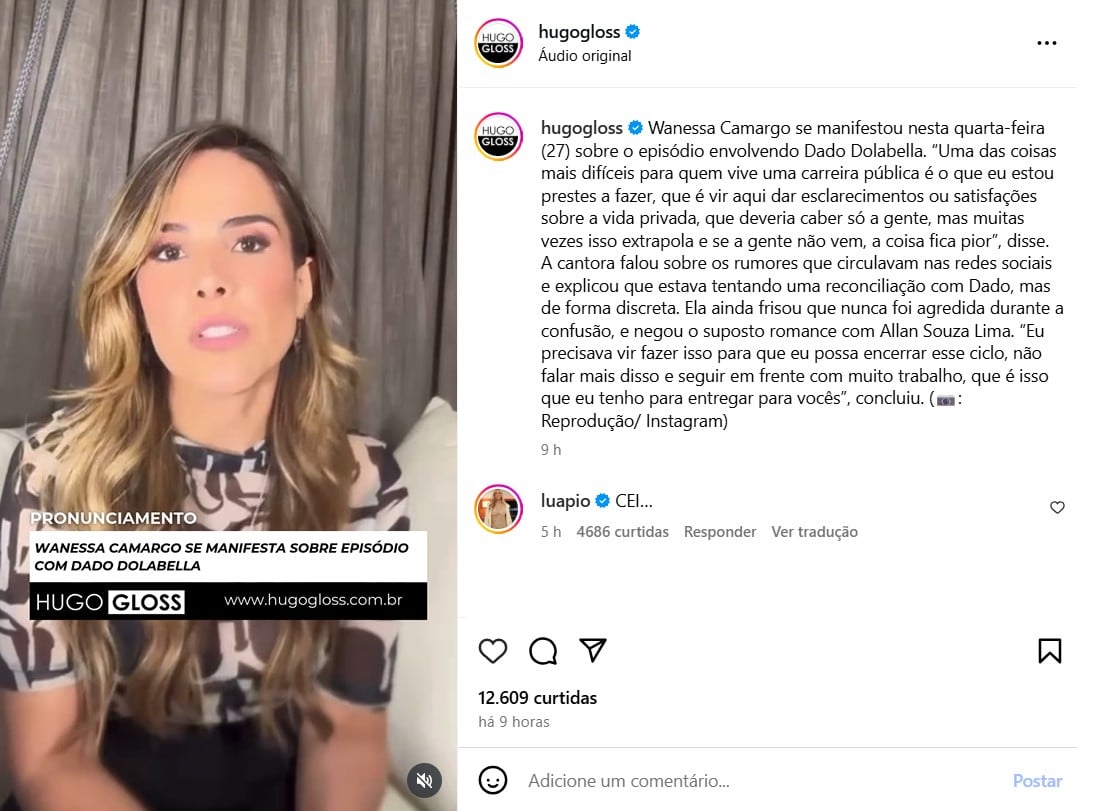 Luana Piovani reage a vídeo de Wanessa esclarecendo polêmica com Dado Dolabella