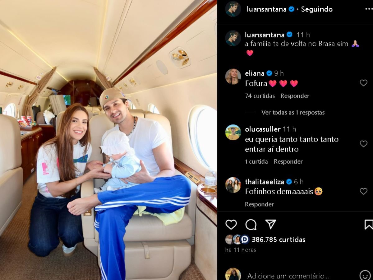 Luan Santana posa ao lado de Jade e Serena após turnê em Portugal: “De volta no Brasa”