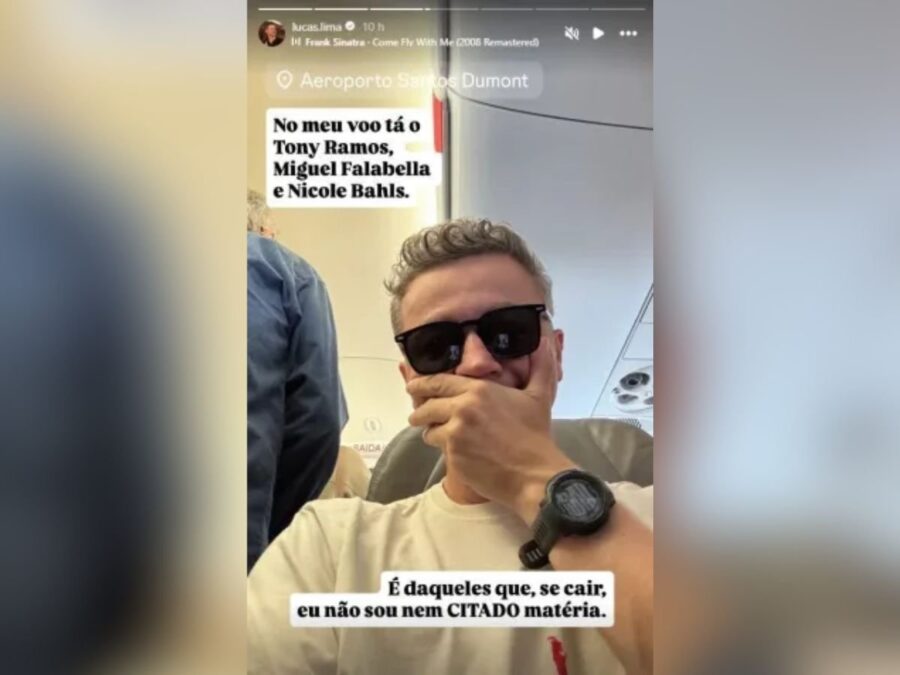 Lucas Lima brinca ao pegar voo com outros famosos: “Se cair, nem sou citado”