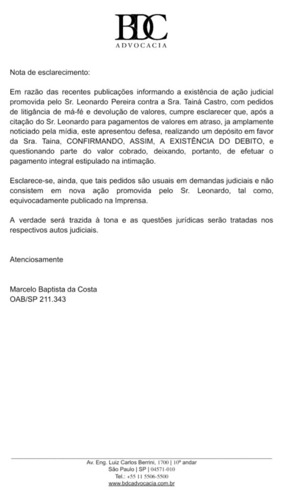 taina-castro-esclarece-deposito-feito-por-leo-pereira-e-nega-nova-acao-judicial