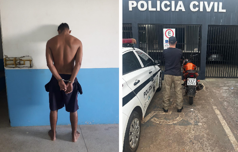 Autor de furtos na zona rural de Senador Guiomard e motocicleta recuperada pela Polícia Civil após ser furtada em Rio Branco. Fotos: cedidas