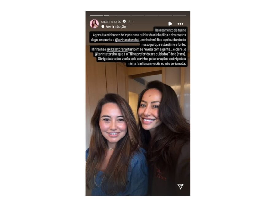 Sabrina Sato explica como a família se organiza para cuidar do pai após cirurgia