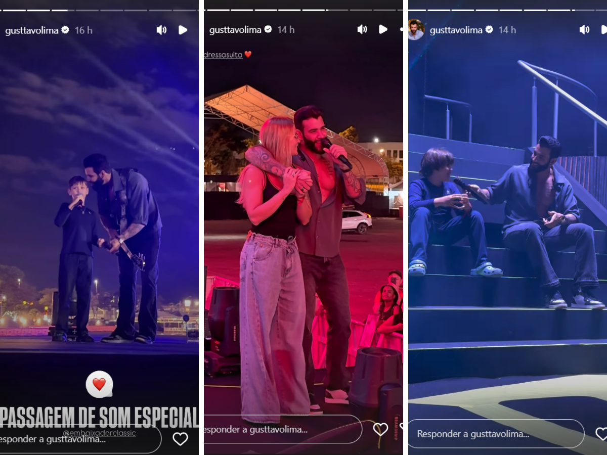 Passagem de som em família: Gusttavo Lima leva filhos e esposa para ensaio