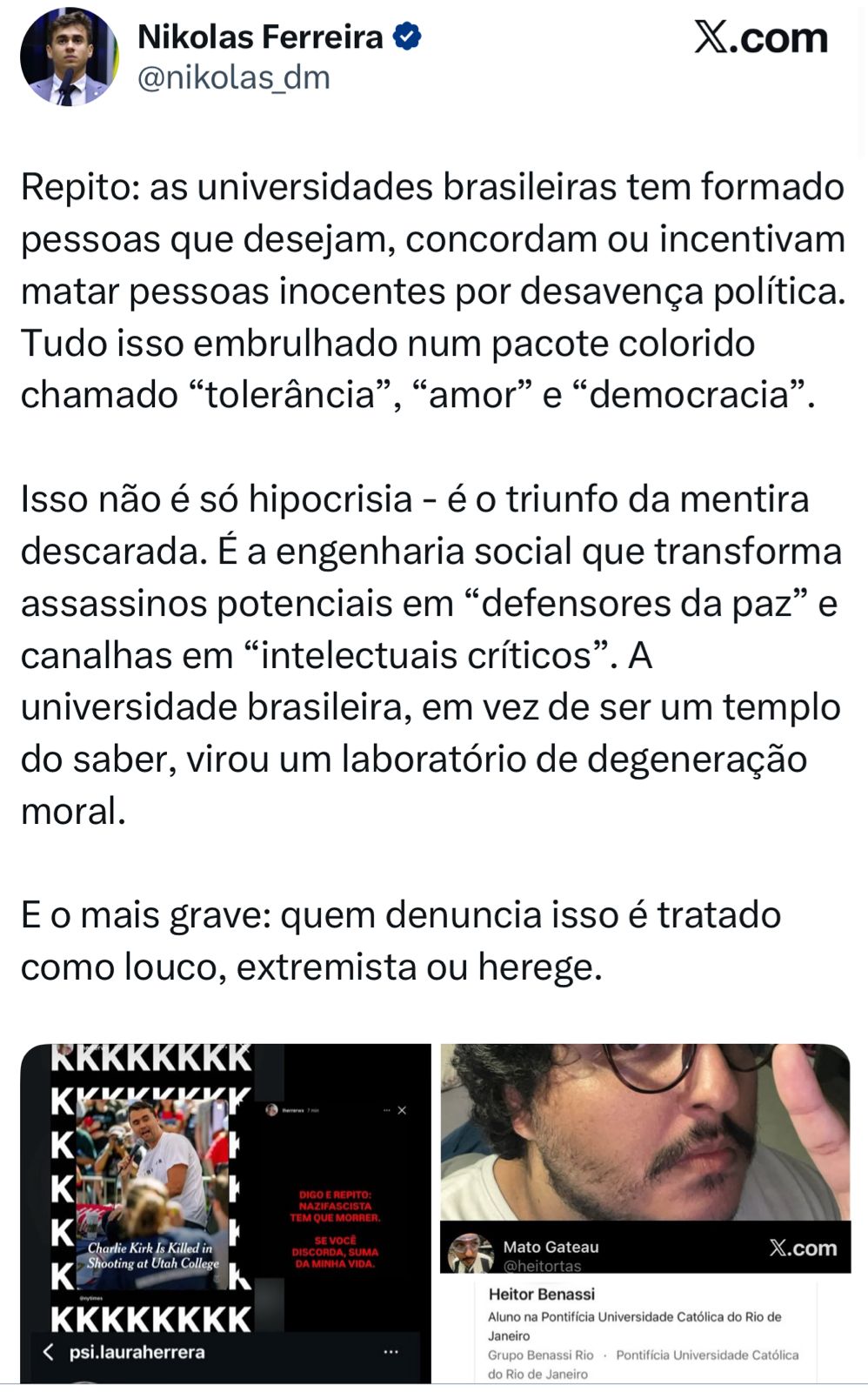 Nikolas Ferreira reage à prisão de estudante que o ameaçava