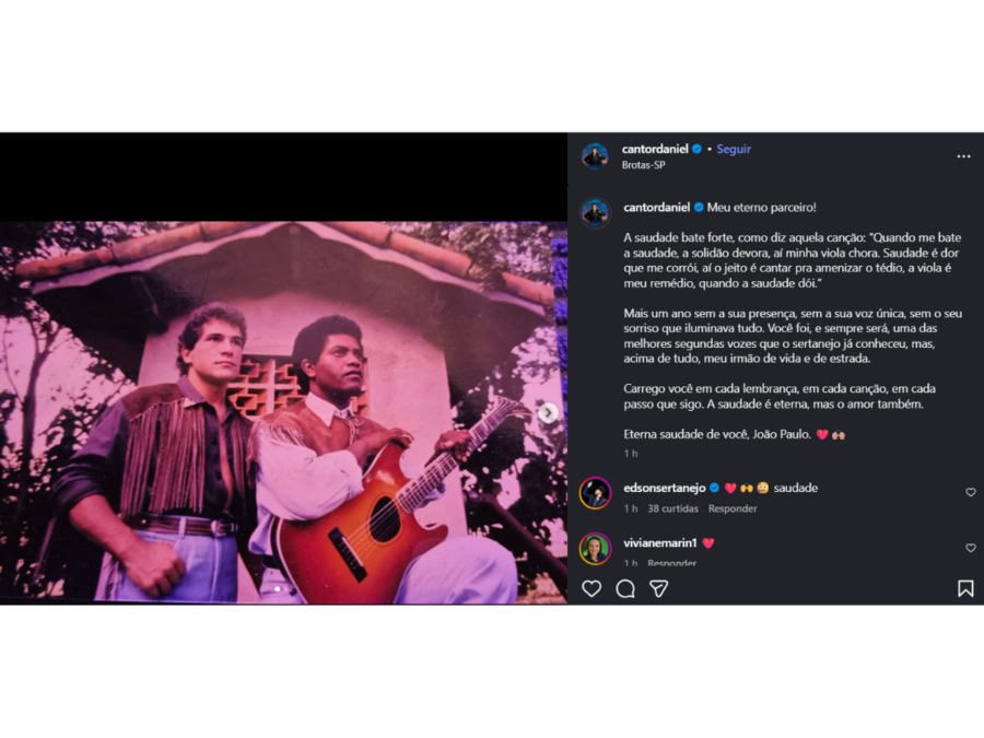 Daniel homenageia João Paulo, morto há 28 anos: “Uma das melhores segundas vozes”