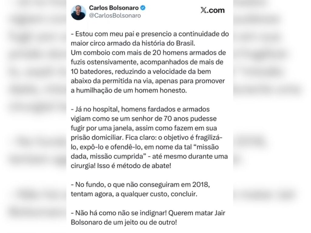 carlos-bolsonaro-critica-escolta-armada-para-pai-em-hospital:-“humilhacao”