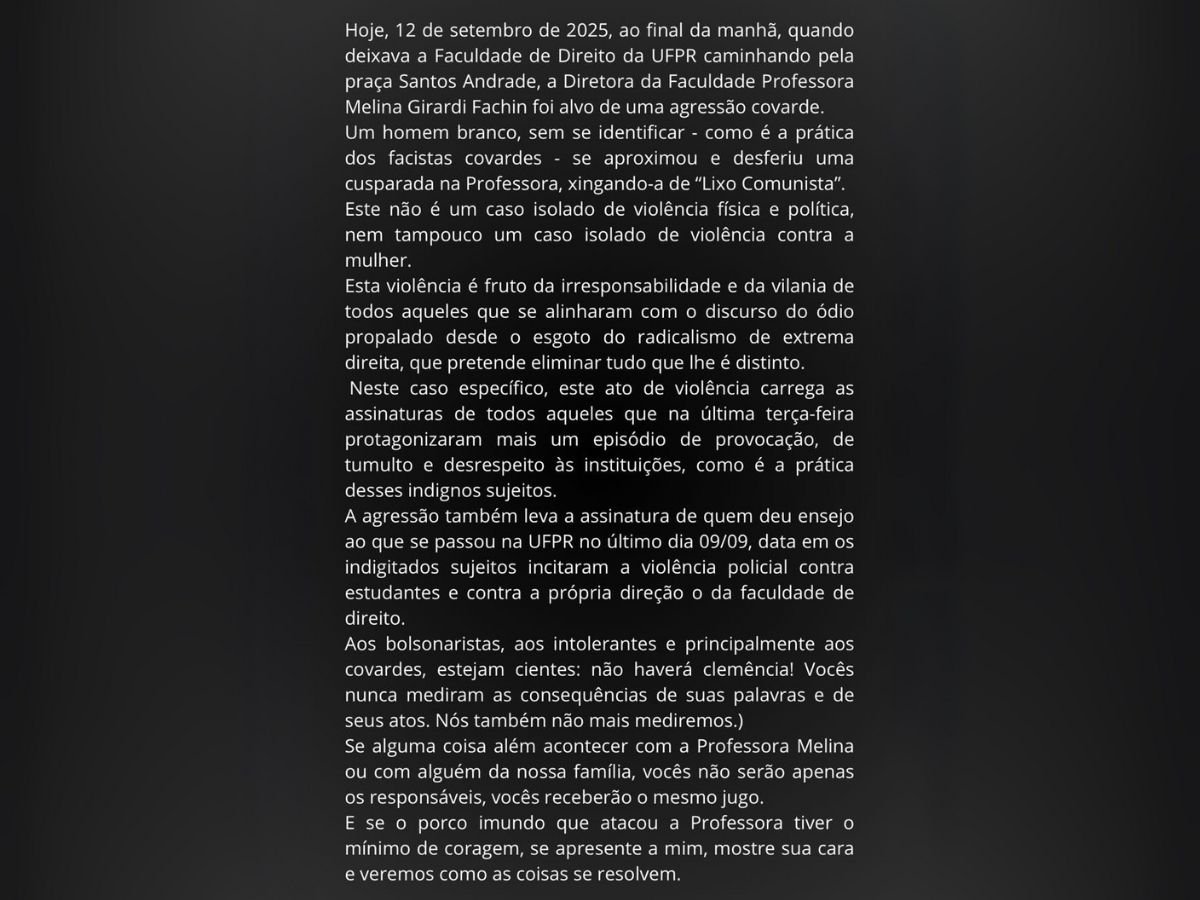 Filha de ministro Fachin sofre ataque em praça no centro de Curitiba