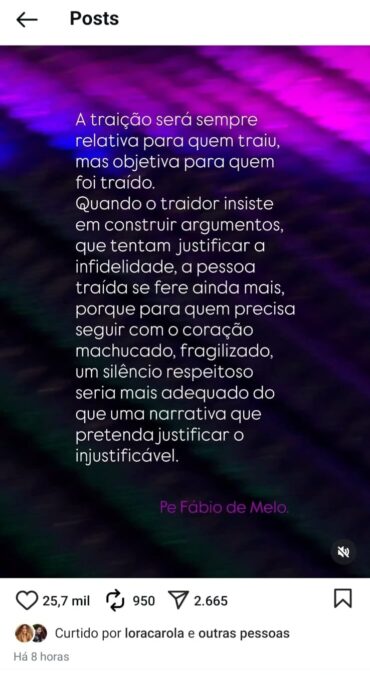 Em meio a rumores sobre Ana Castela e Zé Felipe, Mioto curte texto sobre traição