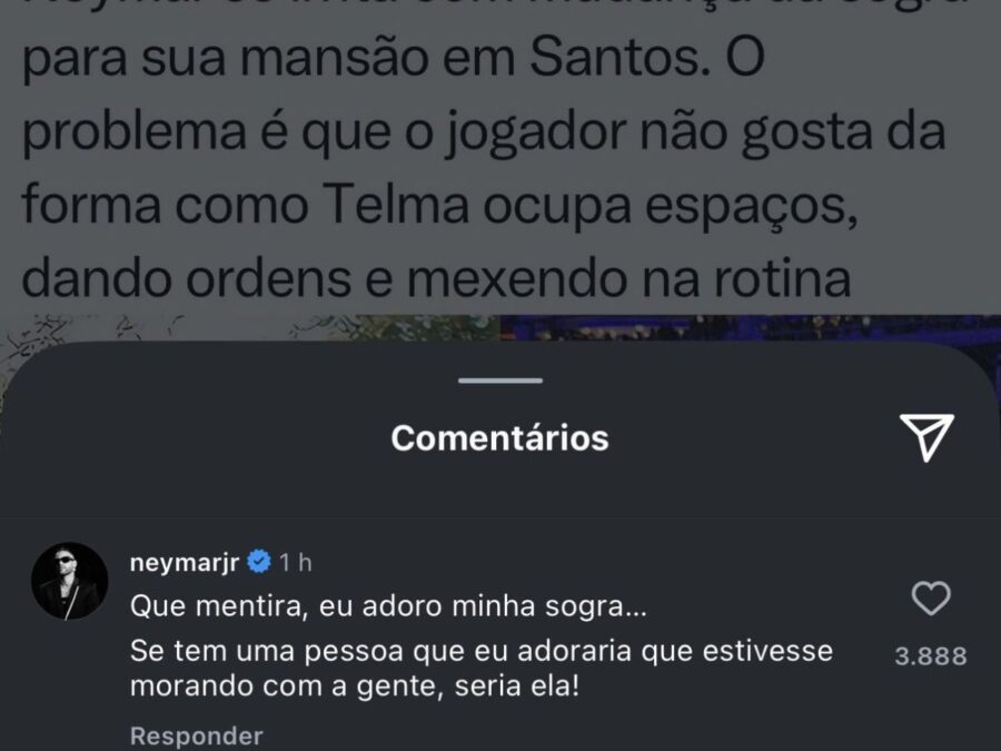 Neymar nega desentendimento com a sogra, mãe de Biancardi: “Adoro minha sogra”
