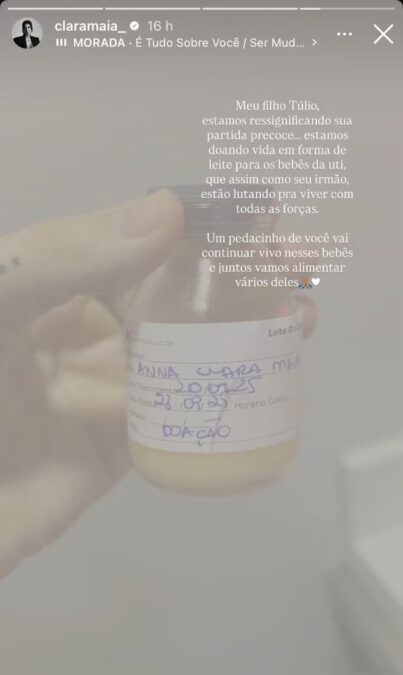 Clara Maia doa leite materno após morte do filho: “Um pedacinho de você vai continuar vivo”