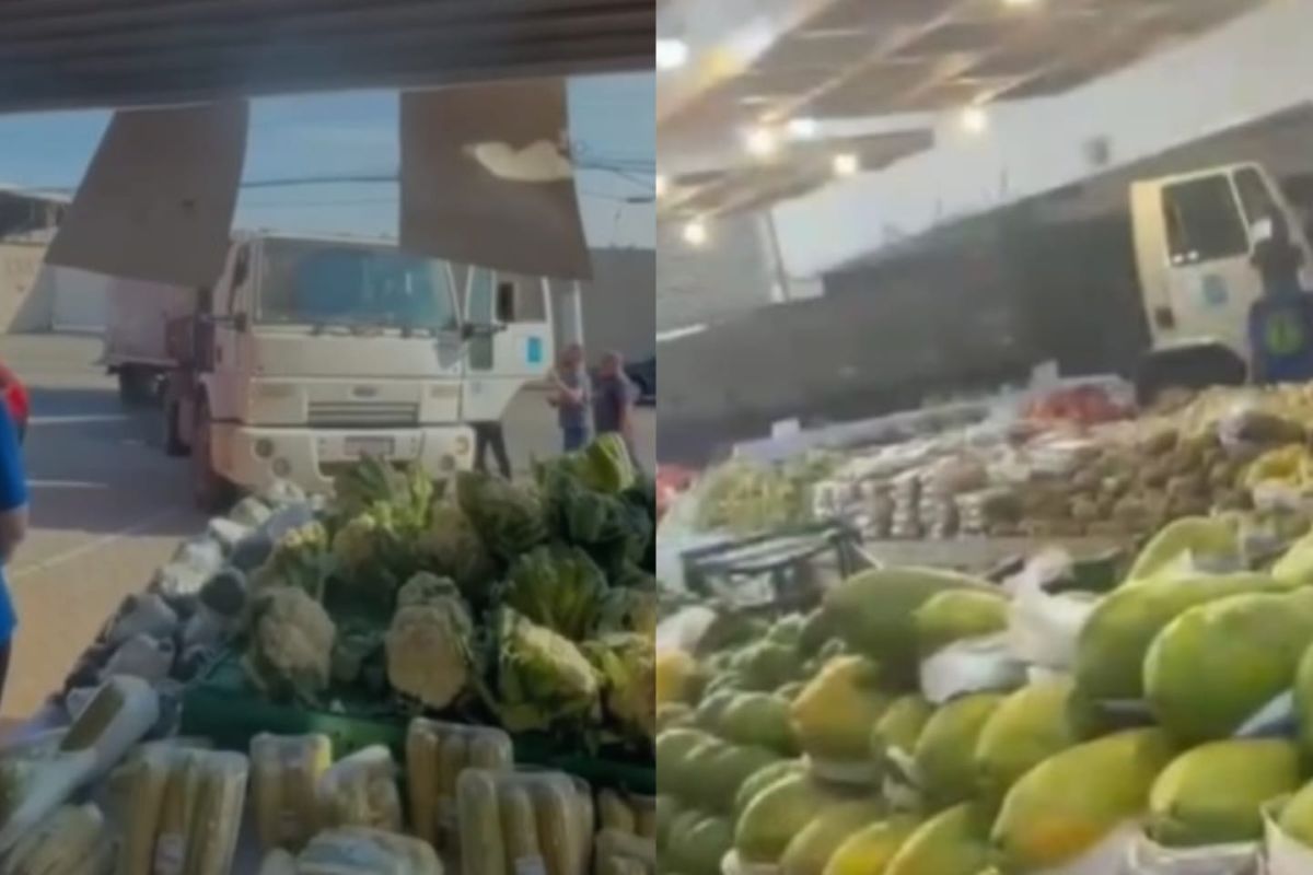 Motorista bêbado invade sacolão com caminhão após briga em SBC. Vídeo