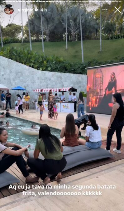Virginia curte festinha à beira da piscina com Maria Alice ao som de Zé Felipe