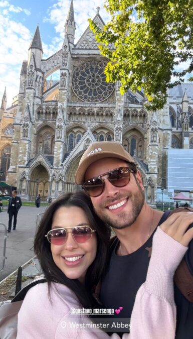 Ex-BBBs Laís Caldas e Gustavo Marsengo iniciam lua de mel em Londres