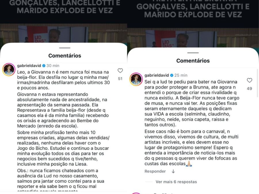 Gabriel David defende a esposa Giovanna Lancellotti e nega rivalidade com Brunna Gonçalves