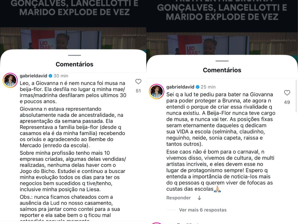 Gabriel David defende a esposa Giovanna Lancellotti e nega rivalidade com Brunna Gonçalves