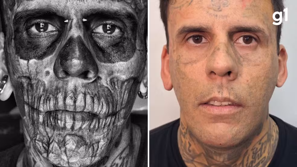 Antes e depois de homem que foi já foi considerado o mais tatuado do Brasil — Foto: Arquivo Pessoal