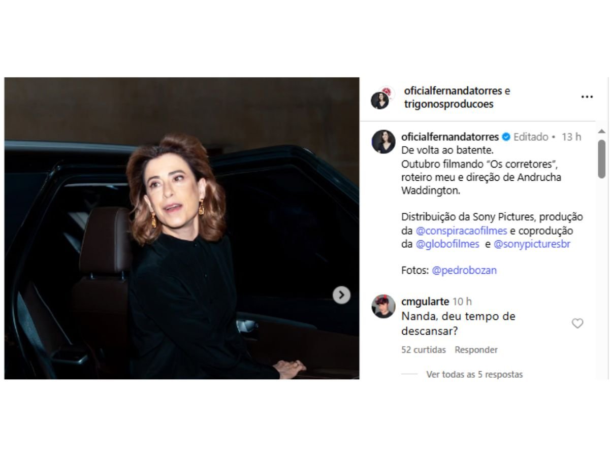 Após “Ainda Estou Aqui”, Fernanda Torres será protagonista de “Os Corretores”