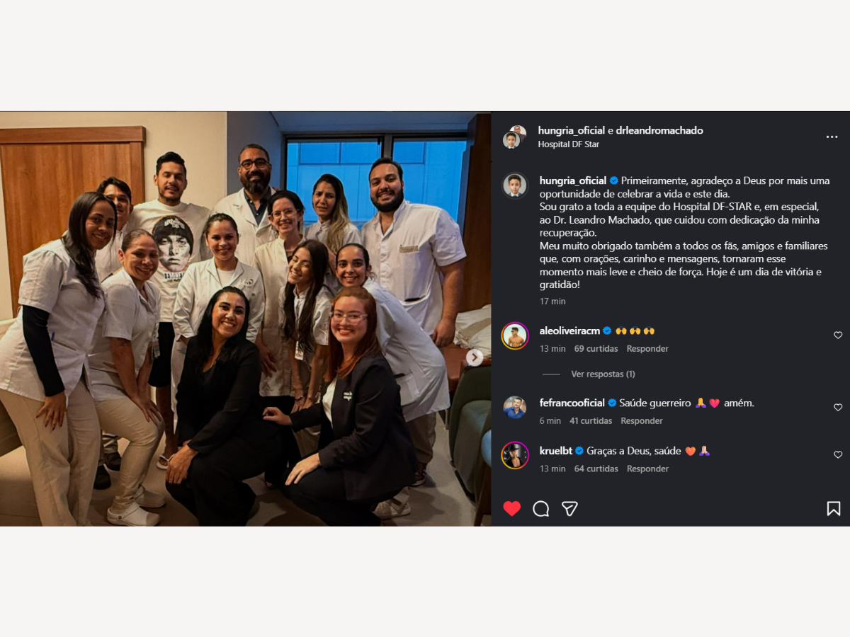 “Dia de vitória e gratidão”, diz Hungria após internação por suspeita de intoxicação
