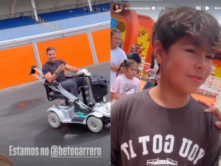 Simone Mendes para parque de diversões em SC e causa alvoroço em passeio com os filhos
